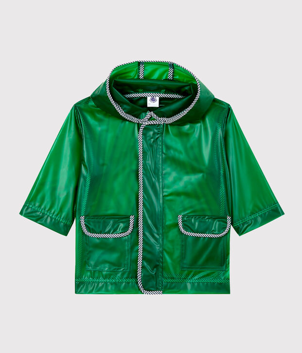 Unisex transparent waxed coat for babies green