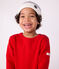 Children's stripy knitted beanie hat lined in polar fleece MARSHMALLOW blue/SOIR