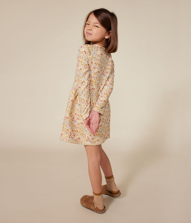 Little girls' long-sleeved tube knit dress Ecru/multicolor