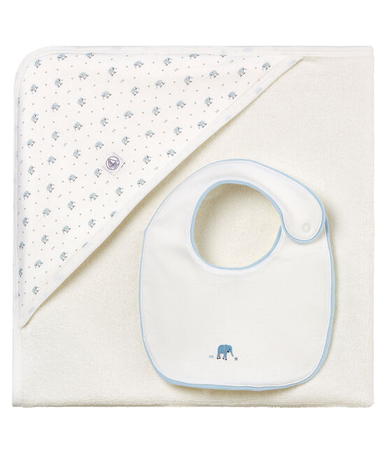 Baby boys' square bath towel and bib. variante 1