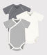 PACK OF 3 SHORT-SLEEVED WRAPOVER BABY BODYSUITS IN STRIPY COTTON