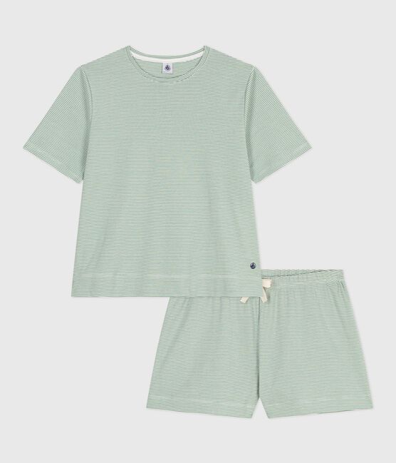 Women's short stripy cotton pyjamas SAULE /MARSHMALLOW