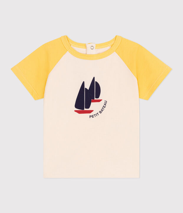 Babies' short-sleeved colourblock cotton T-shirt yellow/yellow