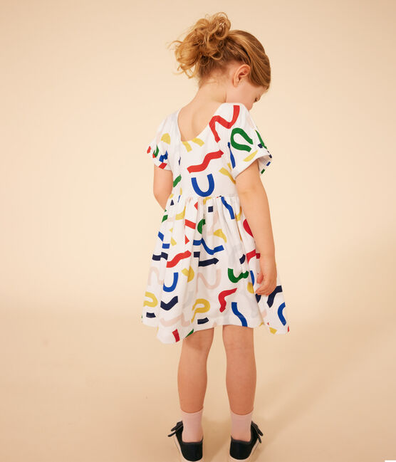 Girl's Short-sleeved Printed Cotton Dress MARSHMALLOW white/MULTICO white