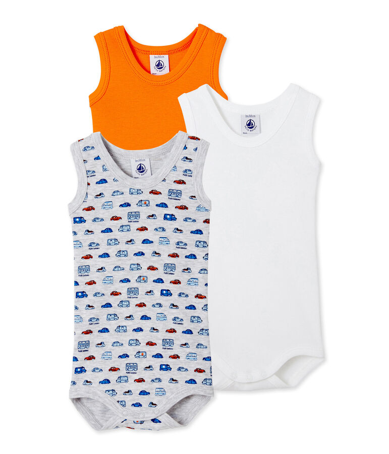 Pack of 3 baby boy sleeveless bodysuits white