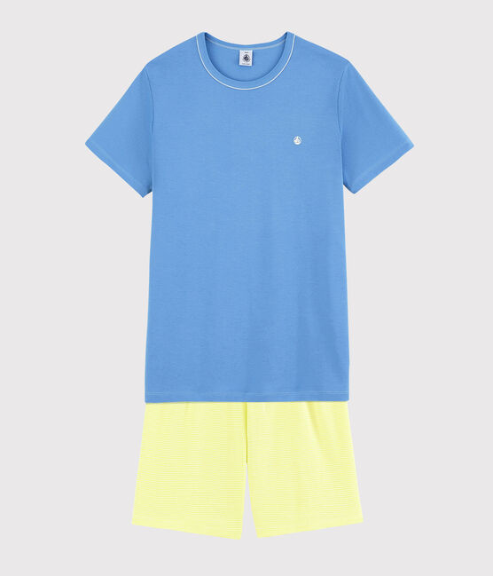 Unisex Blue and Yellow Ribbed Short Pyjamas EDNA blue/MULTICO ecru