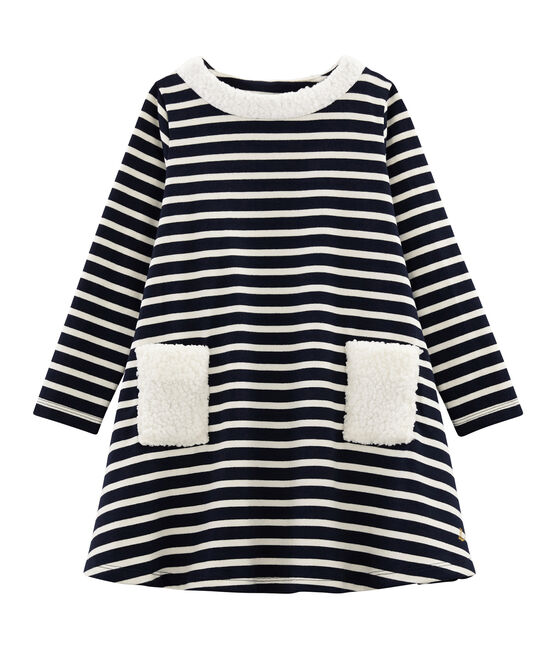Girl's Long-sleeved Dress SMOKING blue/COQUILLE beige