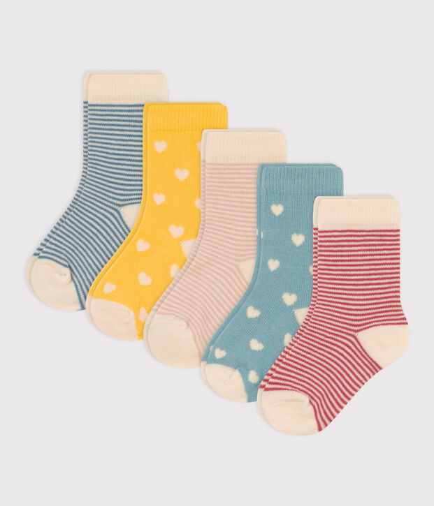 Babies' Cotton Jersey Heart Patterned Socks - 5-Pack multicolor