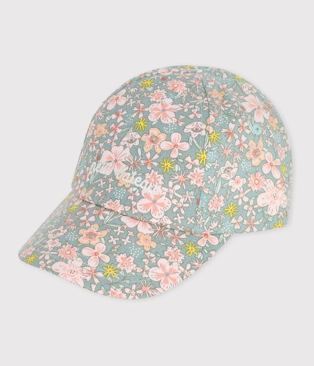 Babies cap in flower printed twill blue/multicolor