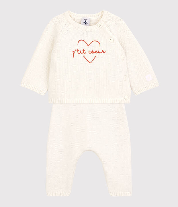 Babies' Wool/Cotton Knit Clothing - 2-Piece Set white
