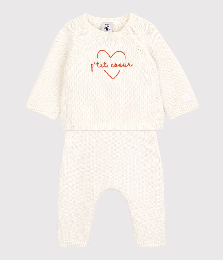 Babies' Wool/Cotton Knit Clothing - 2-Piece Set white