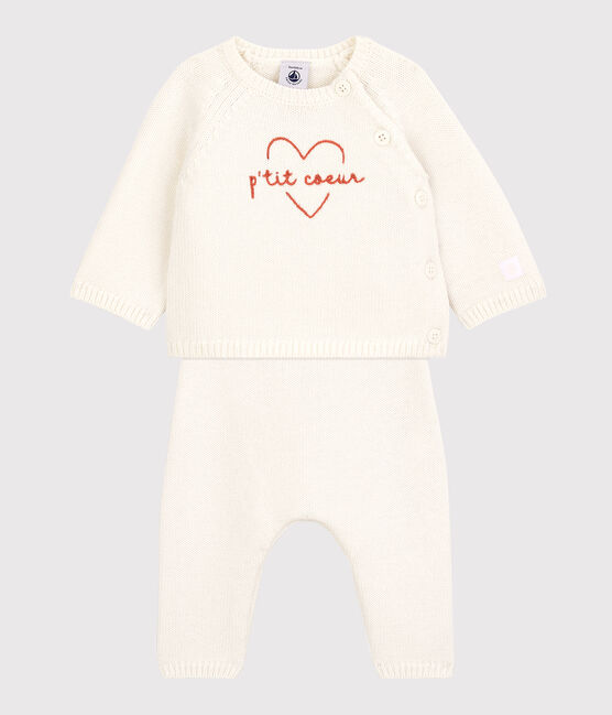 Babies' Wool/Cotton Knit Clothing - 2-Piece Set MARSHMALLOW white