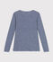 Women's long-sleeved striped wool and cotton T-shirt MEDIEVAL blue/MARSHMALLOW white