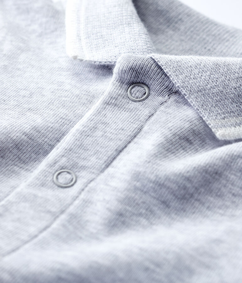 Babies' Short-Sleeved Cotton Bodysuit with Polo Shirt Collar POUSSIERE CHINE grey