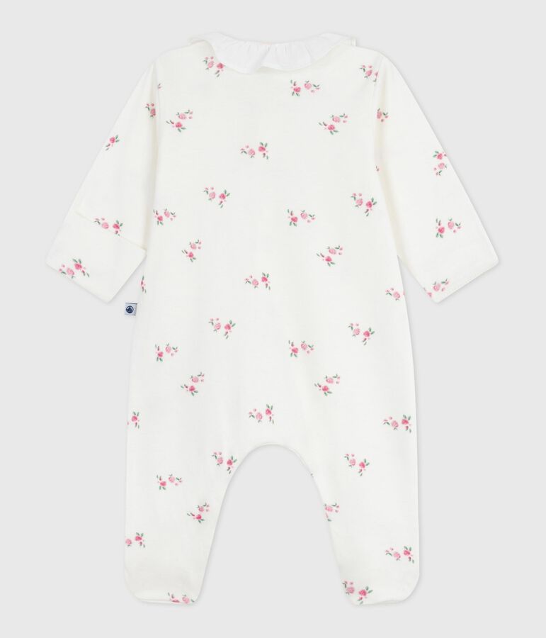 Babies' floral cotton pyjama suit with a collar white/multicolor