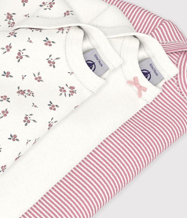 Pack of babies' long-sleeved blueberry-print cotton bodies multicolor