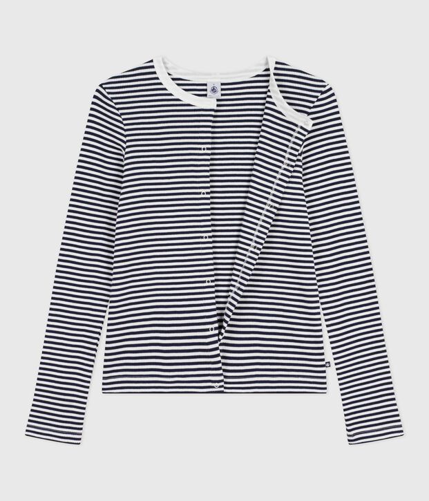 Women's stripy cotton cardigan blue/white