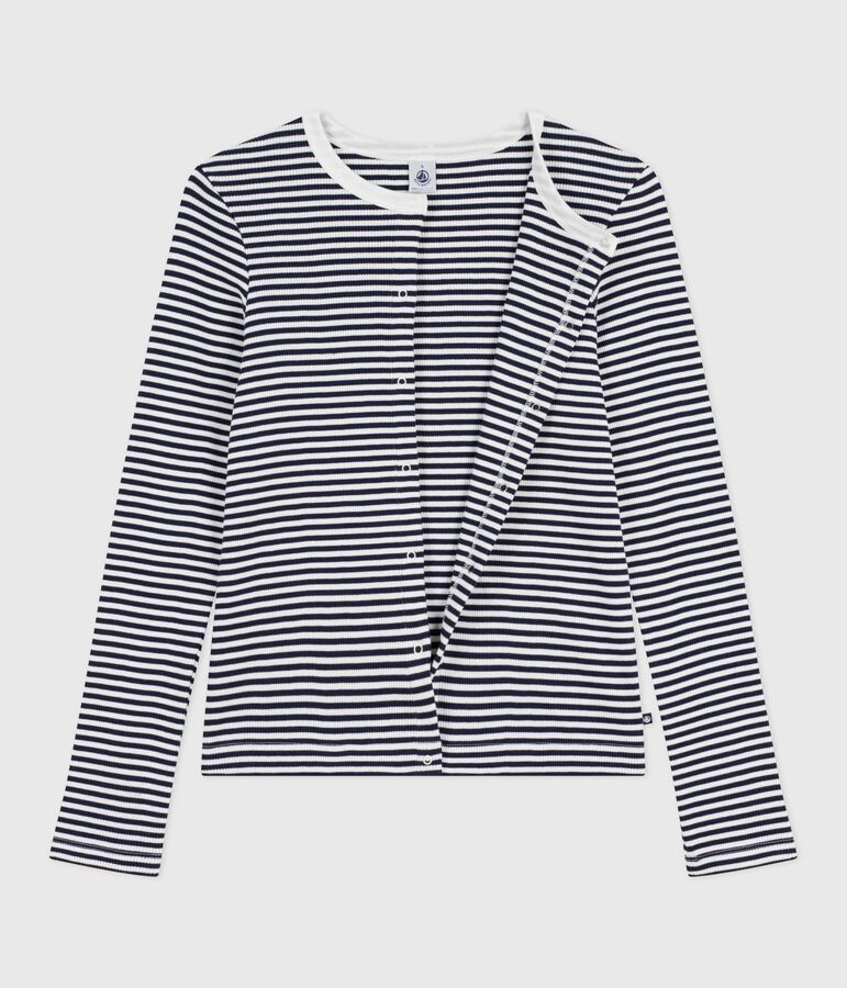 Women's stripy cotton cardigan blue/white