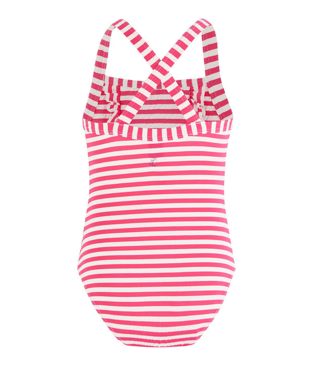 Stripy one-piece swimsuit with ruffle details. pink/white