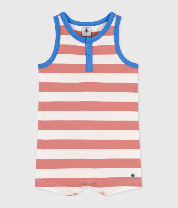 Babies' Striped Jersey Short Playsuit pink/white