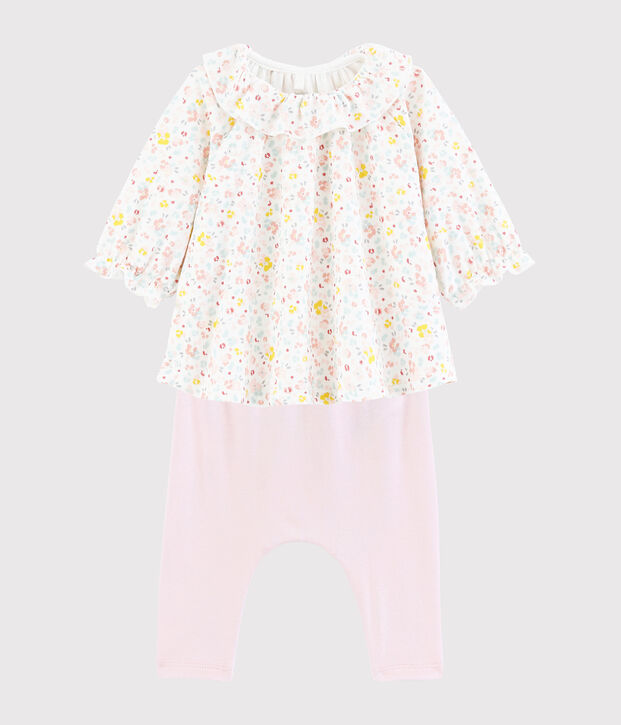 Babies' Floral Organic Cotton Dress and Leggings white/multicolor