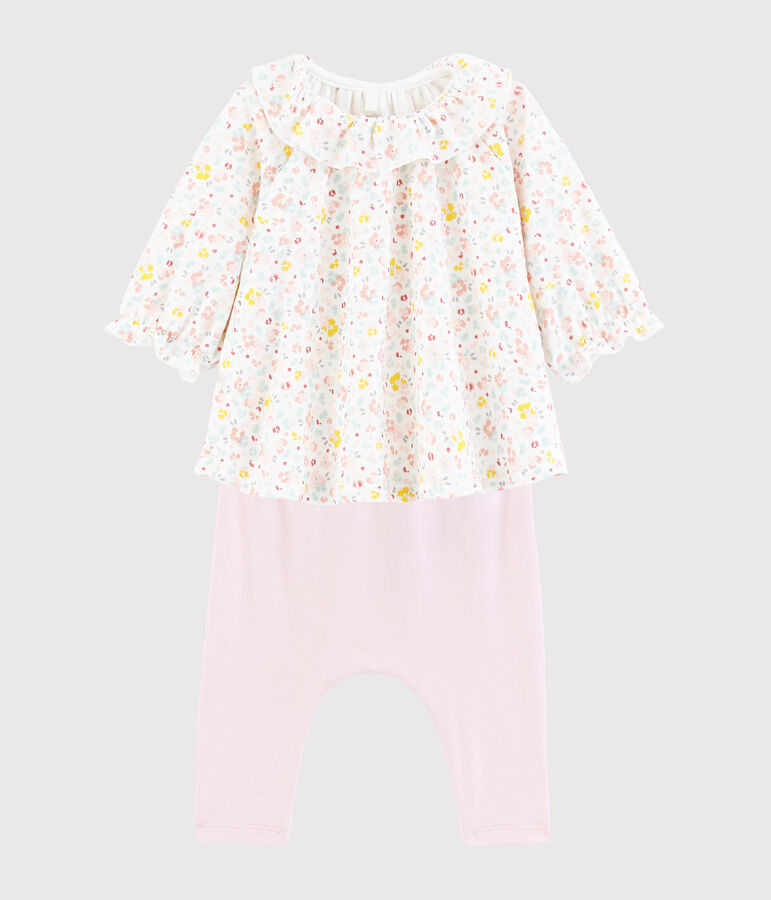 Babies' Floral Organic Cotton Dress and Leggings MARSHMALLOW white/MULTICO white