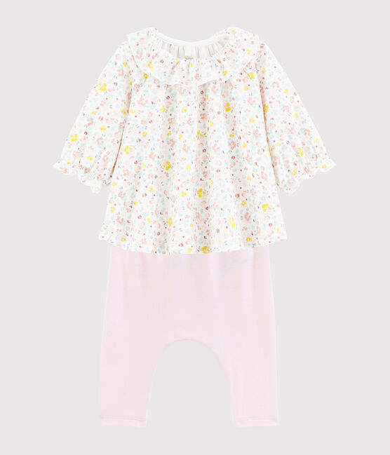 Babies' Floral Organic Cotton Dress and Leggings MARSHMALLOW white/MULTICO white