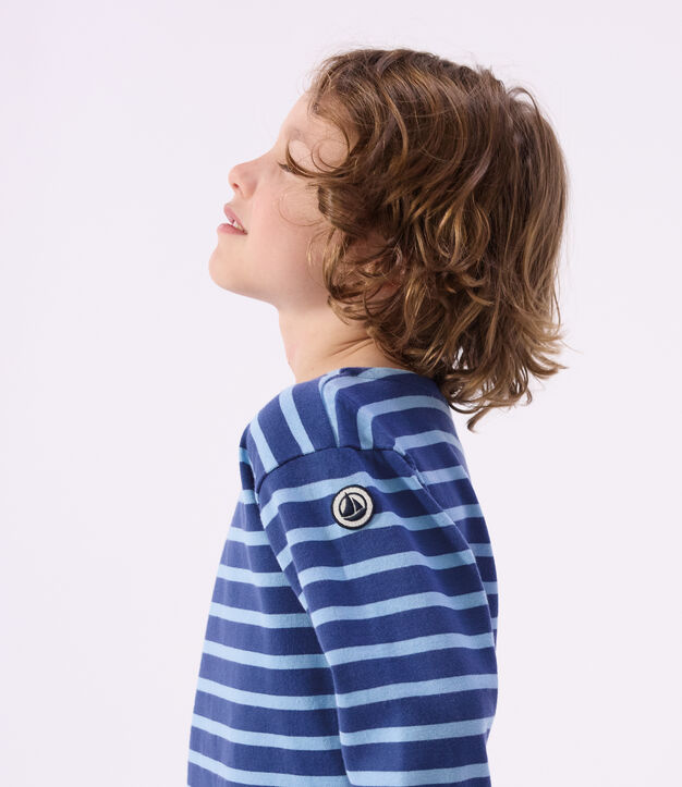 Children's stripy cotton Breton top blue/blue