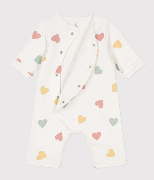 Long cotton onesie for baby white/multicolor