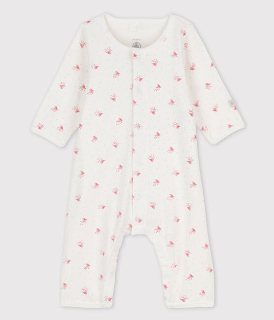 Babies' Footless Organic Cotton Bodyjama MARSHMALLOW white/MULTICO white