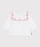 Babies' long-sleeved cotton poplin blouse with embroidered hearts ECUME white