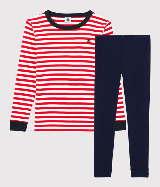 Boys' Red Striped Organic Cotton Snugfit Pyjamas PEPS red/MULTICO white