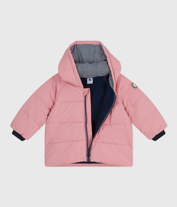 Babies' puffer jacket in plain polyester pink