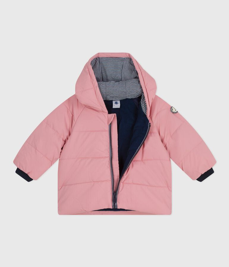 Babies' puffer jacket in plain polyester pink