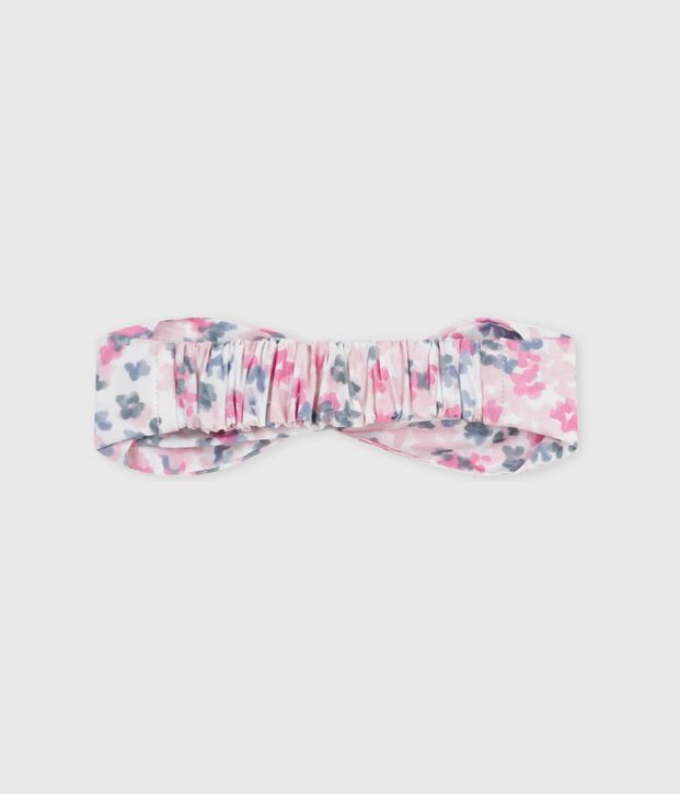 Babies' hairband in floral-print poplin pink/multicolor
