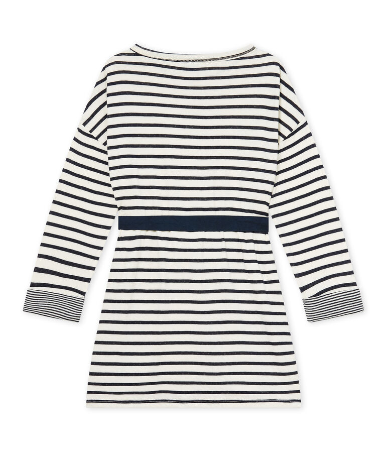 Girl's striped double knit dress white/blue
