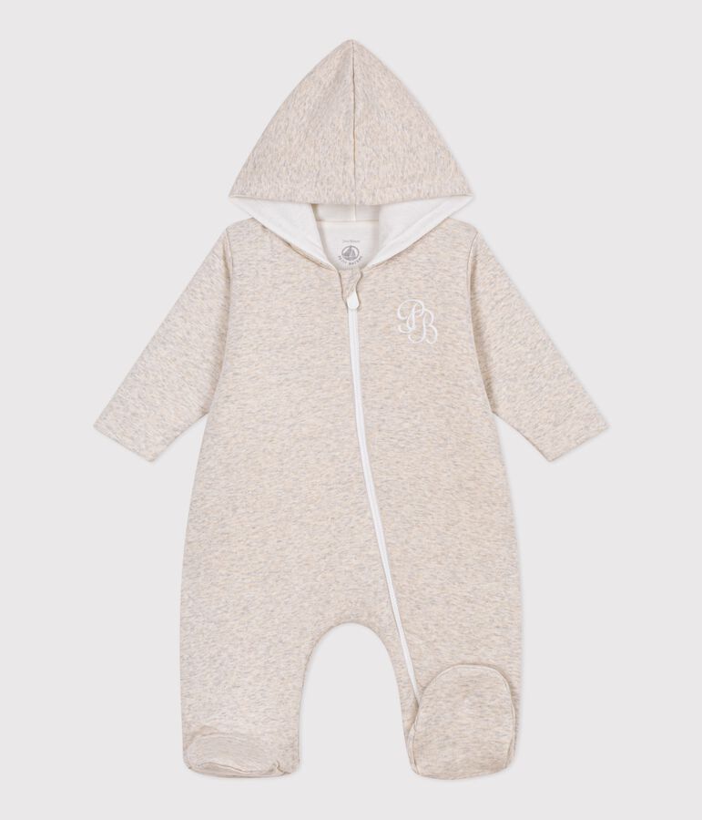 Babies' plain padded jumpsuit with a hood and feet MONTELIMAR CHINE beige