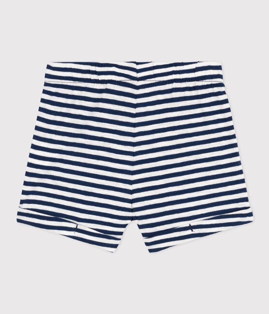 Babies' Stripy Slub Jersey Shorts MEDIEVAL blue/MARSHMALLOW white