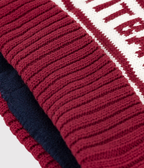 Children's knitted Petit Bateau beanie hat lined in polar fleece AMARANTE red/MARSHMALLOW