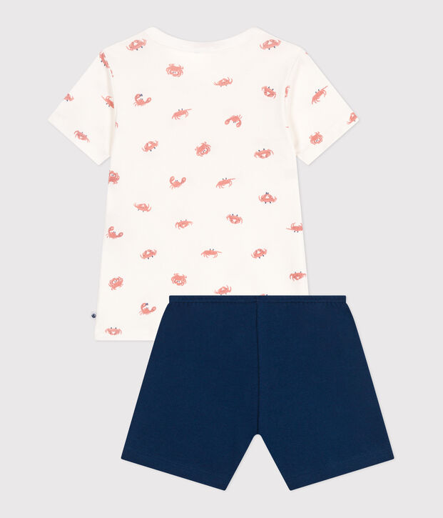 Children's short crab-print cotton pyjamas blue/multicolor
