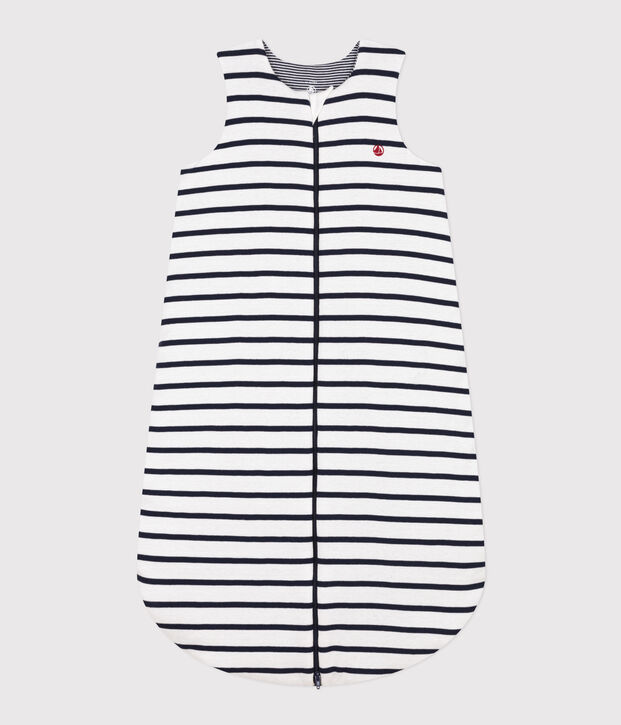 Stripy cotton 2 TOG sleeping bag white/blue