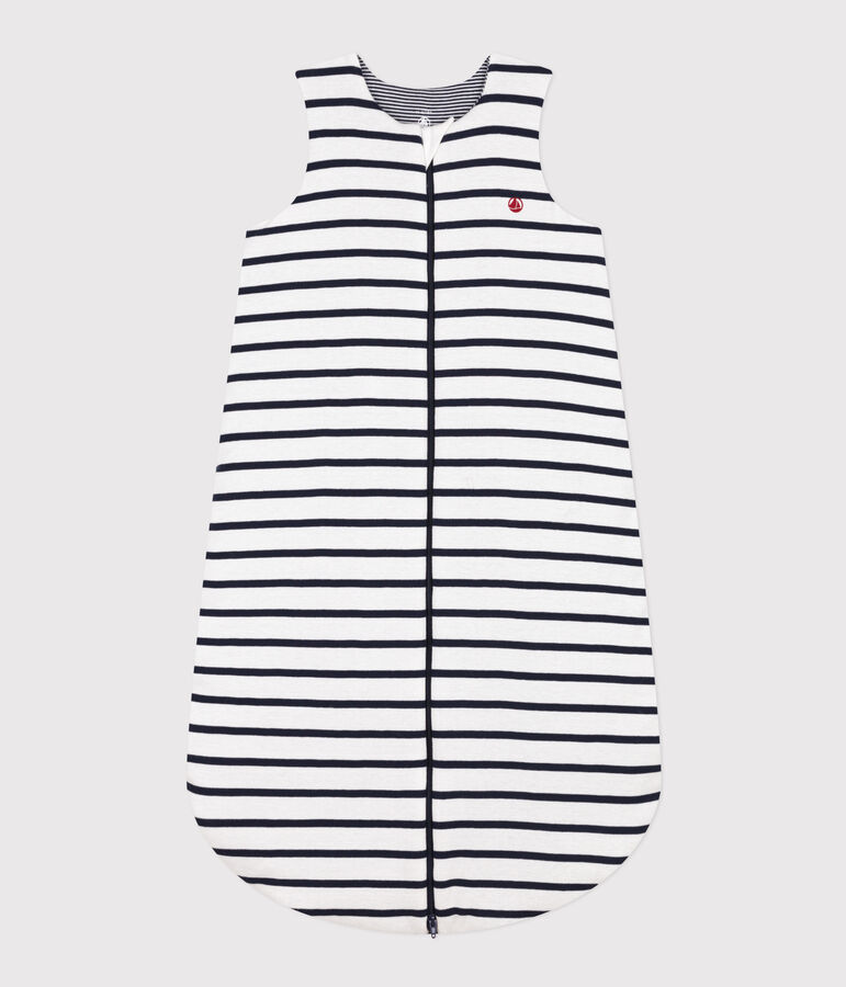 Stripy cotton 2 TOG sleeping bag white/blue