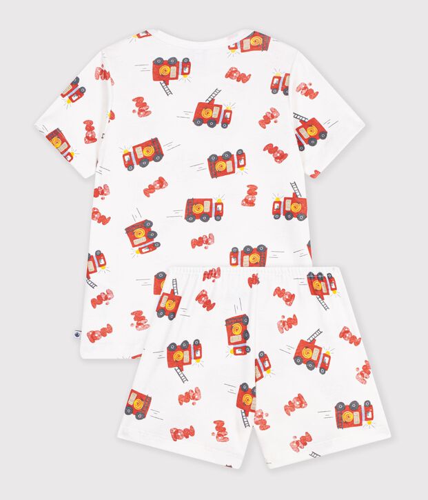Children's short firefighter print cotton pyjamas white/multicolor