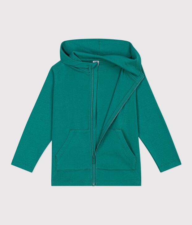 Children's plain zip-up cotton hoodie green