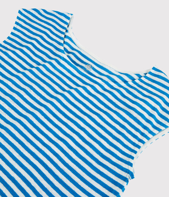 Women's Stripy Linen T-Shirt MYKONOS blue/MARSHMALLOW white