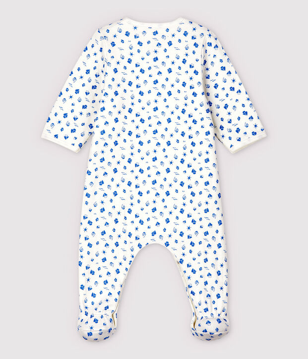 Babies' Boat Print Organic Cotton Tube Knit Bodyjama white/blue