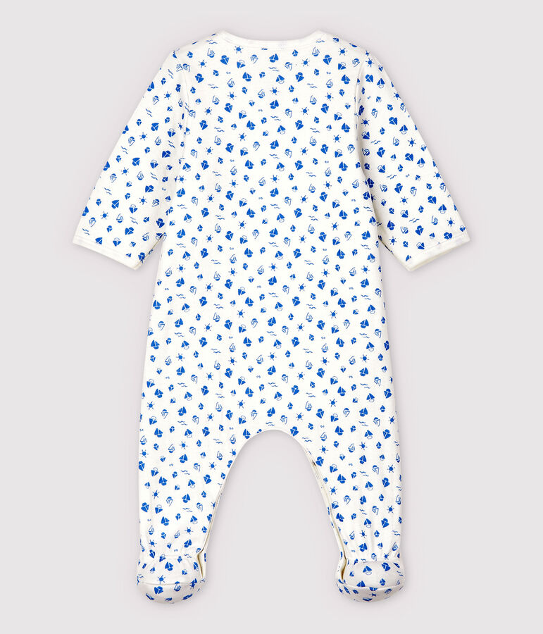 Babies' Boat Print Organic Cotton Tube Knit Bodyjama MARSHMALLOW white/COOL blue