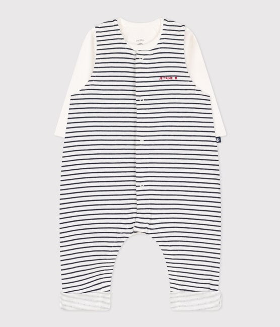 Babies' Cotton Jumpsuit and Bodysuit Outfit MARSHMALLOW white/SMOKING blue
