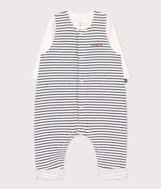 Babies' Cotton Jumpsuit and Bodysuit Outfit MARSHMALLOW white/SMOKING blue