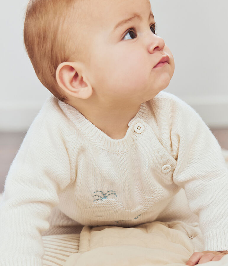 Babies' knitted wool and cotton outfit with a whale design white